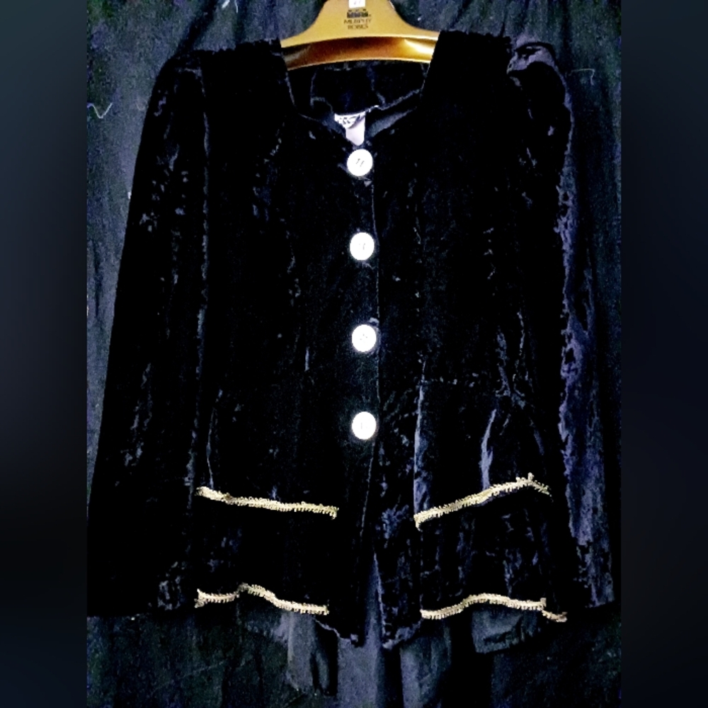 Elegant Royal Dark Blue Velvet Jacket with Gold Accents